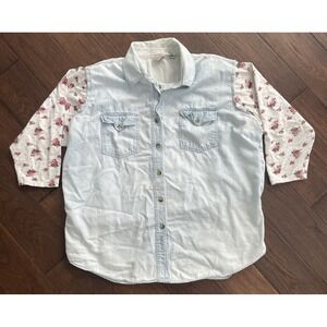 DENIM REPUBLIC VTG 90S CHAMBRAY BLUE DENIM 100% COTTON BUTTON UP SZ 24W